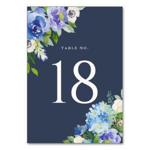 Waterverf Blue Hydrangeas Floral Table Numbers II Kaart