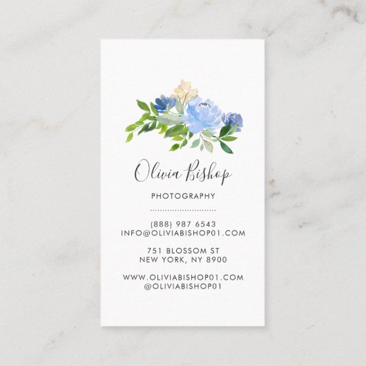 Waterverf Blue Hydrangeas | Floral-verticaal Visitekaartje (Achterkant)