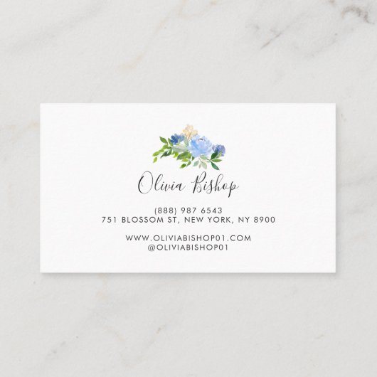 Waterverf Blue Hydrangeas | Florence-Visitekaartje Visitekaartje (Achterkant)