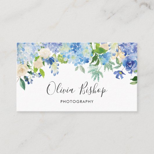 Waterverf Blue Hydrangeas | Florence-Visitekaartje Visitekaartje (Voorkant)