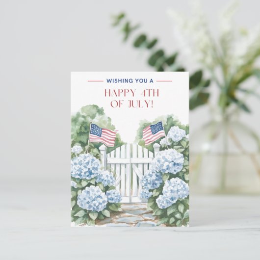 Waterverf Blue Hydrangeas Happy 4th of July Briefkaart (Staand voorkant)
