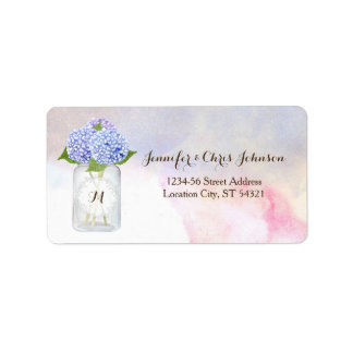 Waterverf Blue Hydrangeas Mason Jar Adres Etiket