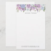 Waterverf Blue Hydrangeas & Paarse Rozen Bloemen Briefpapier (Voorkant / Achterkant)