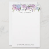 Waterverf Blue Hydrangeas & Paarse Rozen Bloemen Briefpapier (Voorkant)