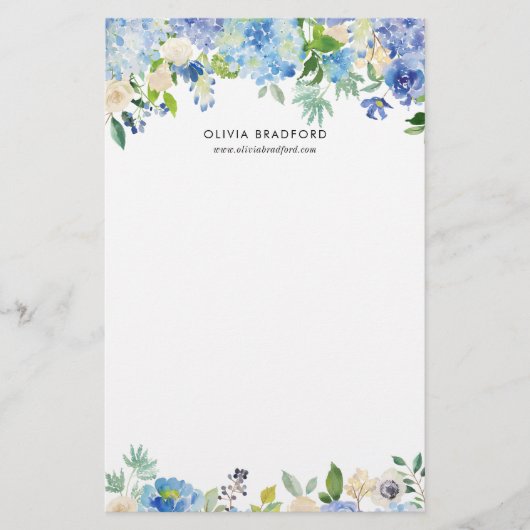 Waterverf Blue Hydrangeas Personeelszaken Briefpapier (Voorkant)