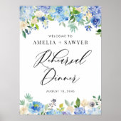 Waterverf Blue Hydrangeas Rehearsal Dinner Poster (Voorkant)
