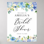 Waterverf Blue Hydrangeas Vrijgezellenfeest Welkom Poster (Voorkant)