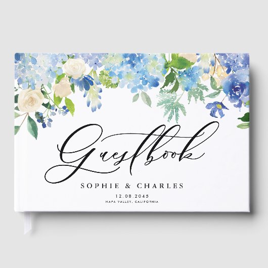 Waterverf Blue Hydrangeas Wedding Guest Book Gastenboek (Voorkant)