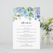 Waterverf Blue Hydrangeas Wedding Menu Kaart (Staand voorkant)