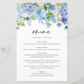 Waterverf Blue Hydrangeas Wedding Menu Kaart (Voorkant)