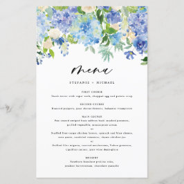 Waterverf Blue Hydrangeas Wedding Menu Kaart