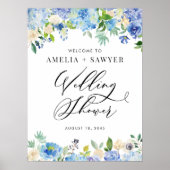 Waterverf Blue Hydrangeas Wedding Shower Welkom Poster (Voorkant)