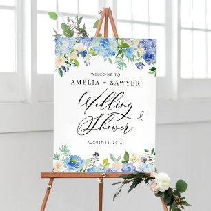 Waterverf Blue Hydrangeas Wedding Shower Welkom Poster