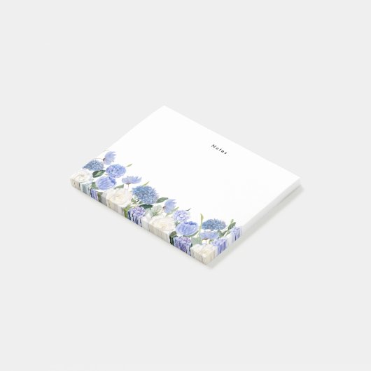 Waterverf Blue Hydrangeas White Rose Gepersonalise Post-it® Notes (Schuin)