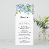 Waterverf Blue Hydrangeas Winter Floral Wedding Menu (Staand voorkant)