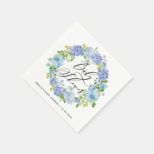 Waterverf Blue Hydrangeas Wreated Baby shower Servetten (Hoek)