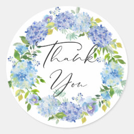 Waterverf Blue Hydrangeas Wreater Hartelijk dank Ronde Sticker