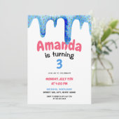 Waterverf Blue Ice Cream Drip Verjaardag Kaart (Staand voorkant)