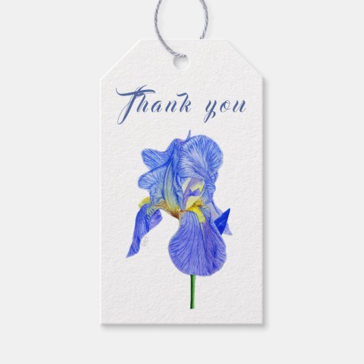 Waterverf Blue Iris Dank je cadeau Label Cadeaulabel (Voorkant)