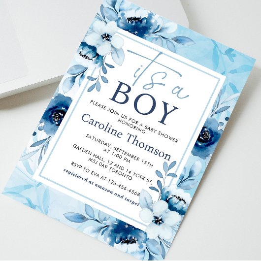 Waterverf Blue is een Baby shower van een jongen Kaart