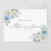 Waterverf Blue & Ivory Rozen Matron of Honor Briefkaart (Voorkant)