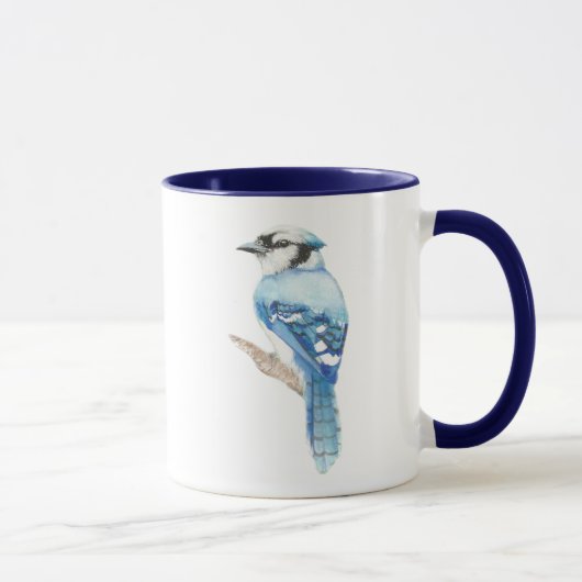 Waterverf Blue Jay Bird Natuur Art Mok (Rechts)