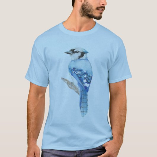 Waterverf Blue Jay Bird Natuur Art T-shirt (Voorkant)