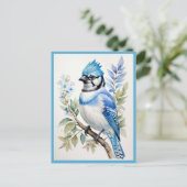 Waterverf Blue Jay Bird op boomtak Briefkaart (Staand voorkant)