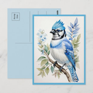 Waterverf Blue Jay Bird op boomtak Briefkaart