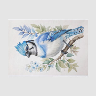 Waterverf Blue Jay Bird op boomtak Tissuepapier