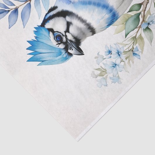 Waterverf Blue Jay Bird op boomtak Tissuepapier (Detail)