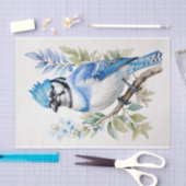 Waterverf Blue Jay Bird op boomtak Tissuepapier (Craft)