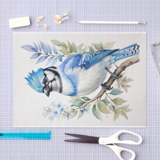 Waterverf Blue Jay Bird op boomtak Tissuepapier (Craft)