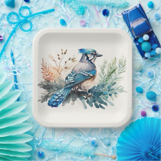 Waterverf Blue Jay Bird Papieren Bordje (Feest)
