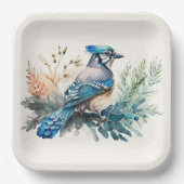 Waterverf Blue Jay Bird Papieren Bordje (Voorkant)