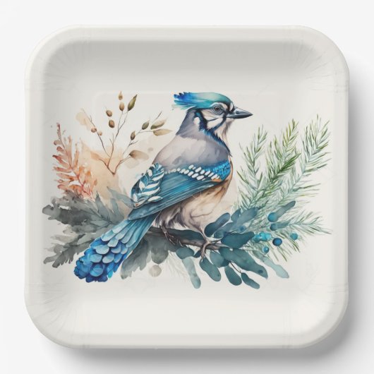 Waterverf Blue Jay Bird Papieren Bordje (Voorkant)