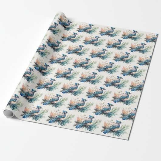 Waterverf Blue Jay Cadeaupapier (Uitgerold)