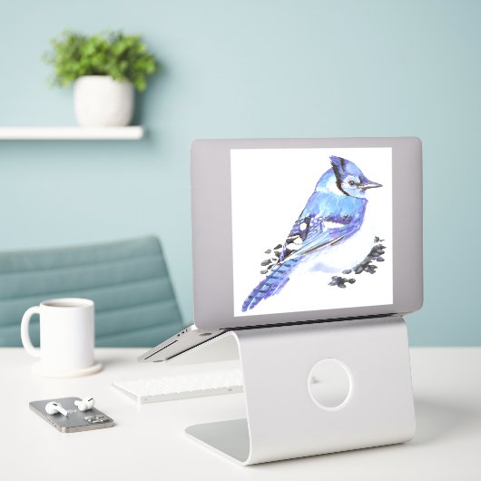 Waterverf Blue Jay Garden Bird Natuur Art Sticker (Laptop op bureau)