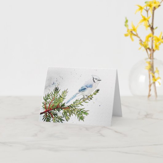 Waterverf Blue Jay Note Kaart (Gele Bloem)