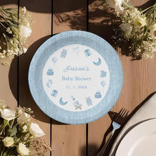 Waterverf Blue Jean Baby Denim Baby shower Papieren Bordje
