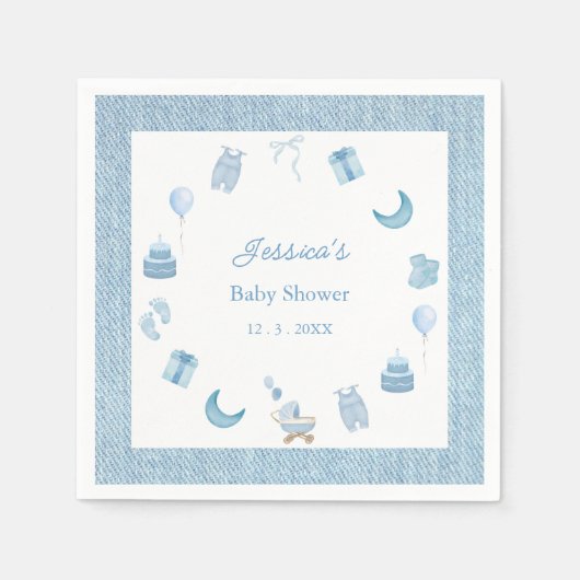 Waterverf Blue Jean Baby Denim Baby shower Servet (Voorkant)