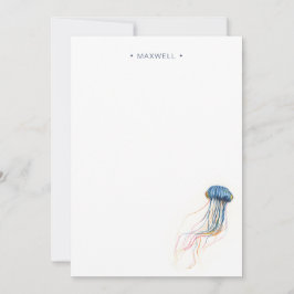 Waterverf Blue Jelly Fish Stationery Note Kaart Notitiekaartje