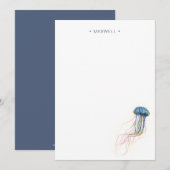 Waterverf Blue Jelly Fish Stationery Note Kaart Notitiekaartje (Voorkant / Achterkant)