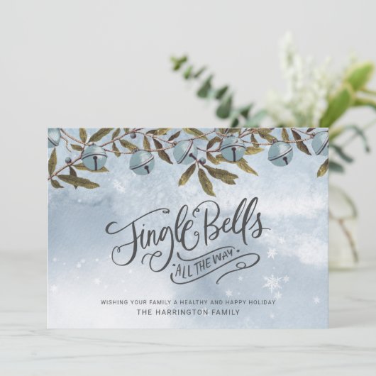 Waterverf Blue Jingle Bells Snowflakes Vakantie Feestdagenkaart (Staand voorkant)