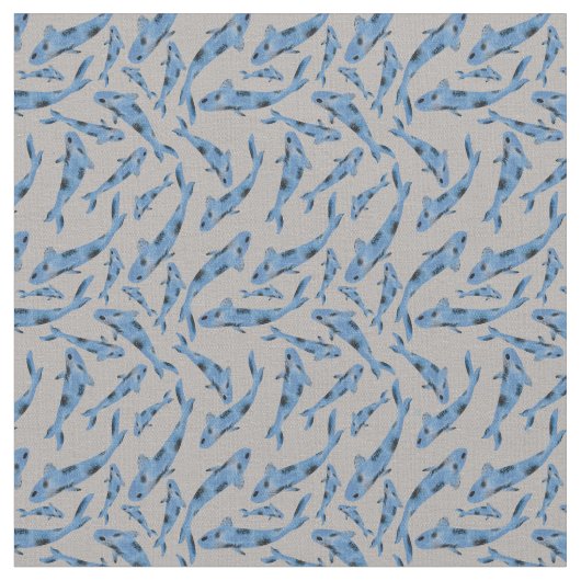 Waterverf Blue Koi Fish Grey Pattern Stof (Close Up)