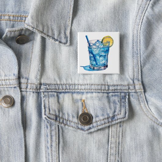 Waterverf Blue Lagoon Cocktail Drink Vierkante Button 5,1 Cm (In situ)