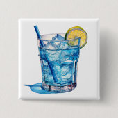 Waterverf Blue Lagoon Cocktail Drink Vierkante Button 5,1 Cm (Voorkant)
