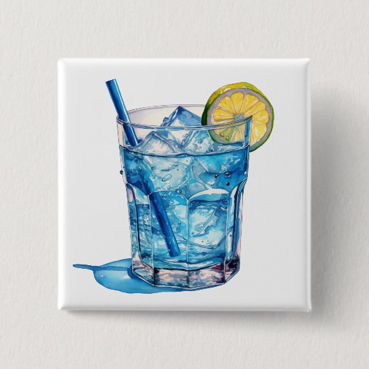 Waterverf Blue Lagoon Cocktail Drink Vierkante Button 5,1 Cm (Voorkant)