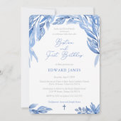 Waterverf Blue Leaves Boy Baptisme 1e verjaardag Kaart (Voorkant)