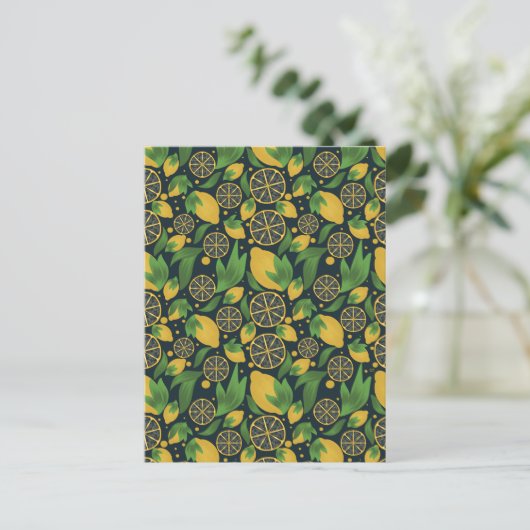 Waterverf Blue Lemon Fruit Pattern Briefkaart (Staand voorkant)
